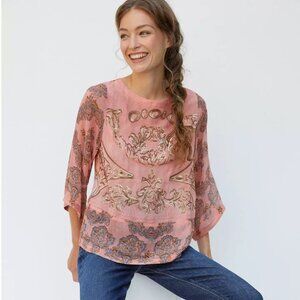 Anthropologie Ignacia Pink Sequined Blouse Size Small